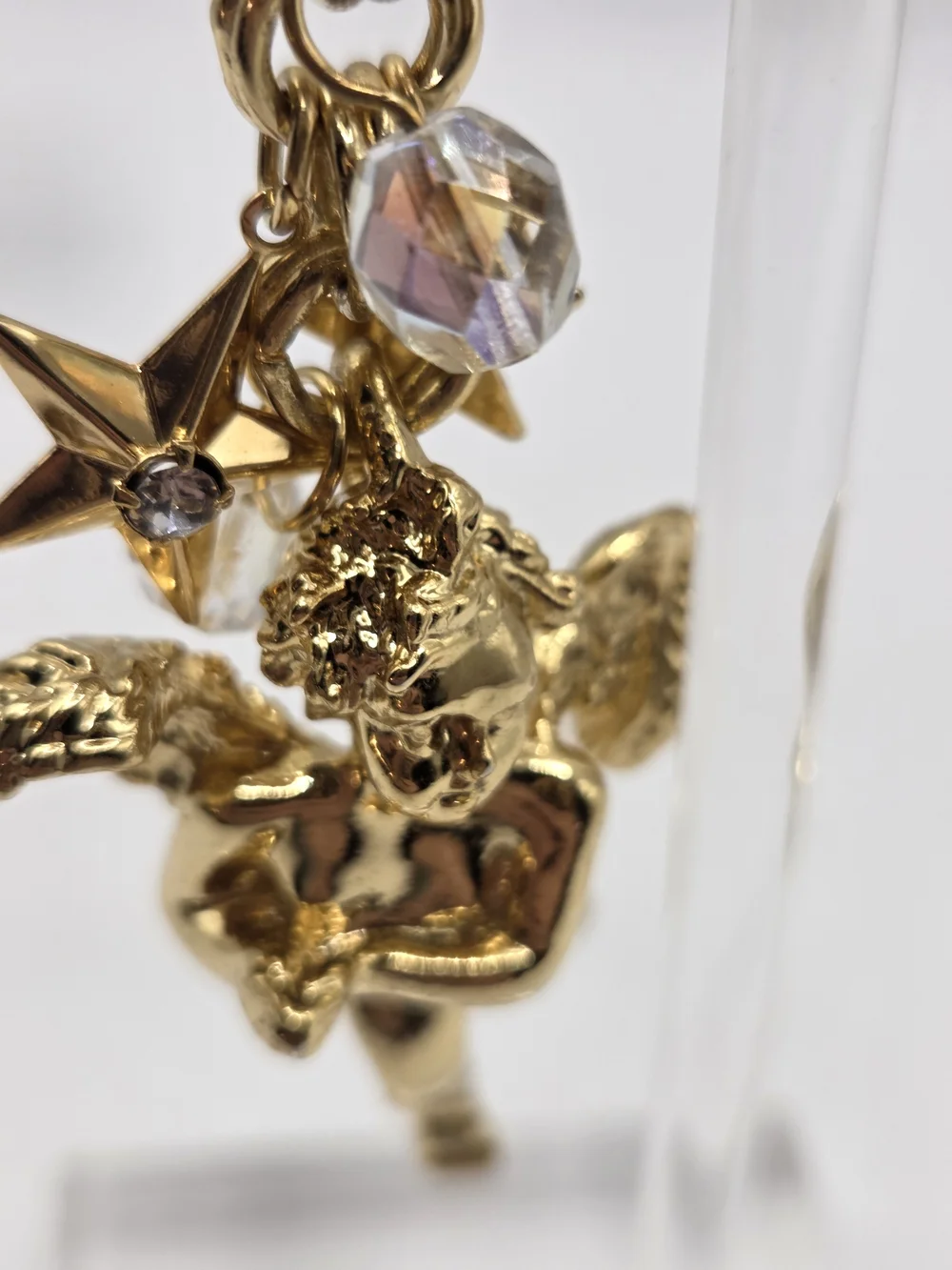 1685. Kirks Folly Gold Angel Cherub Keychain with Iridescent Beads